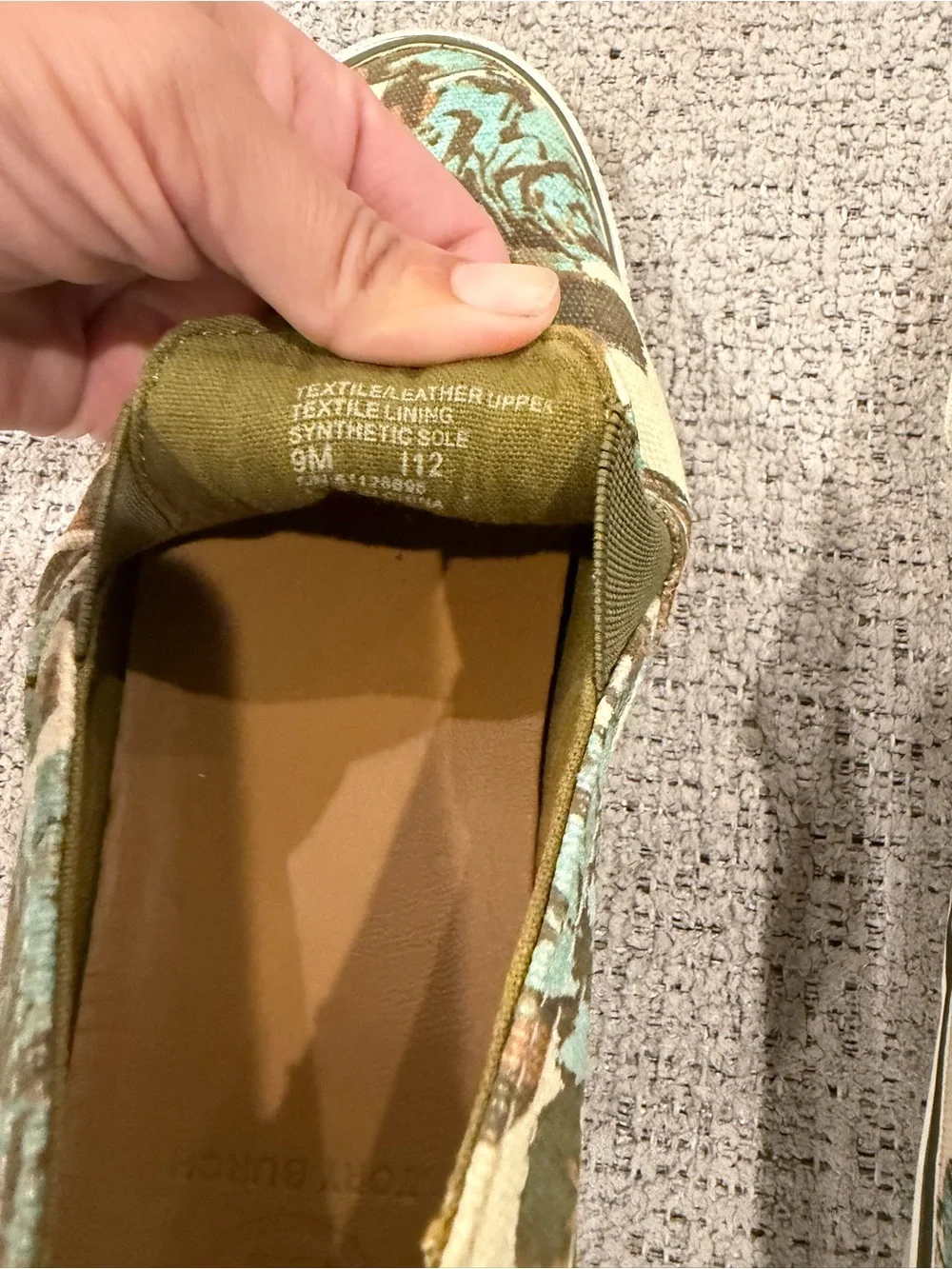 Tory Burch Floral Canvas Slip-On Flats in Teal and Brown